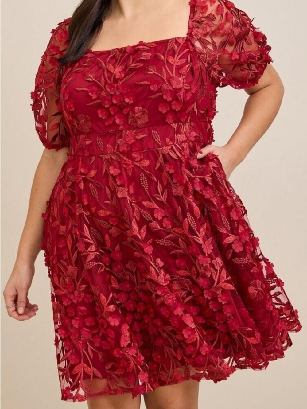 Torrid Red Floral Appliqué Midi Dress